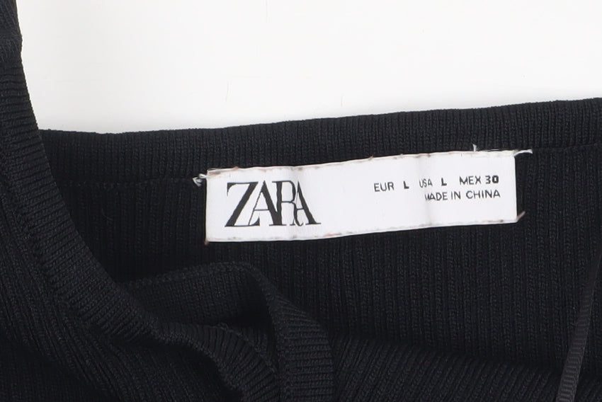 ZARA Women Black Tank Top Size 12 Camisole Knit Summer