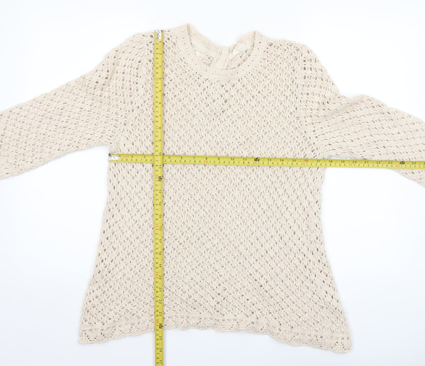 Fat Face Women's Beige Open-Knit Cotton Jumper Size 16