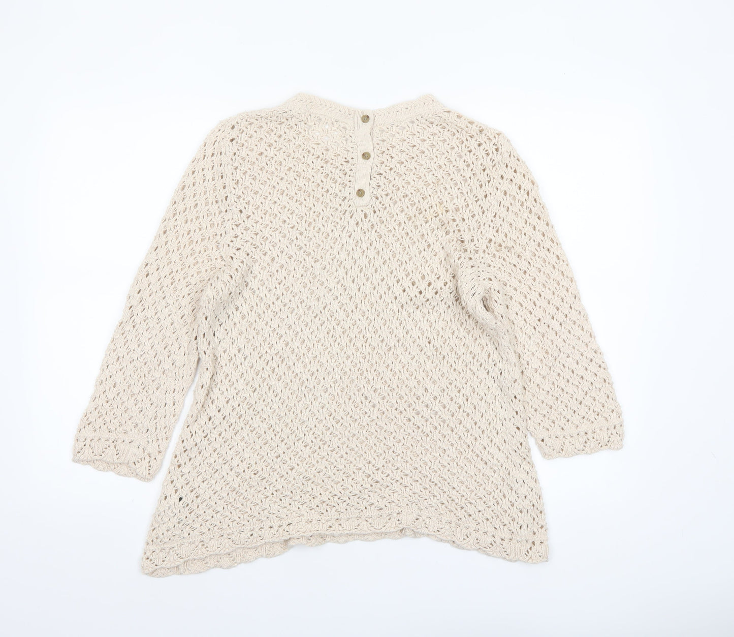 Fat Face Women's Beige Open-Knit Cotton Jumper Size 16