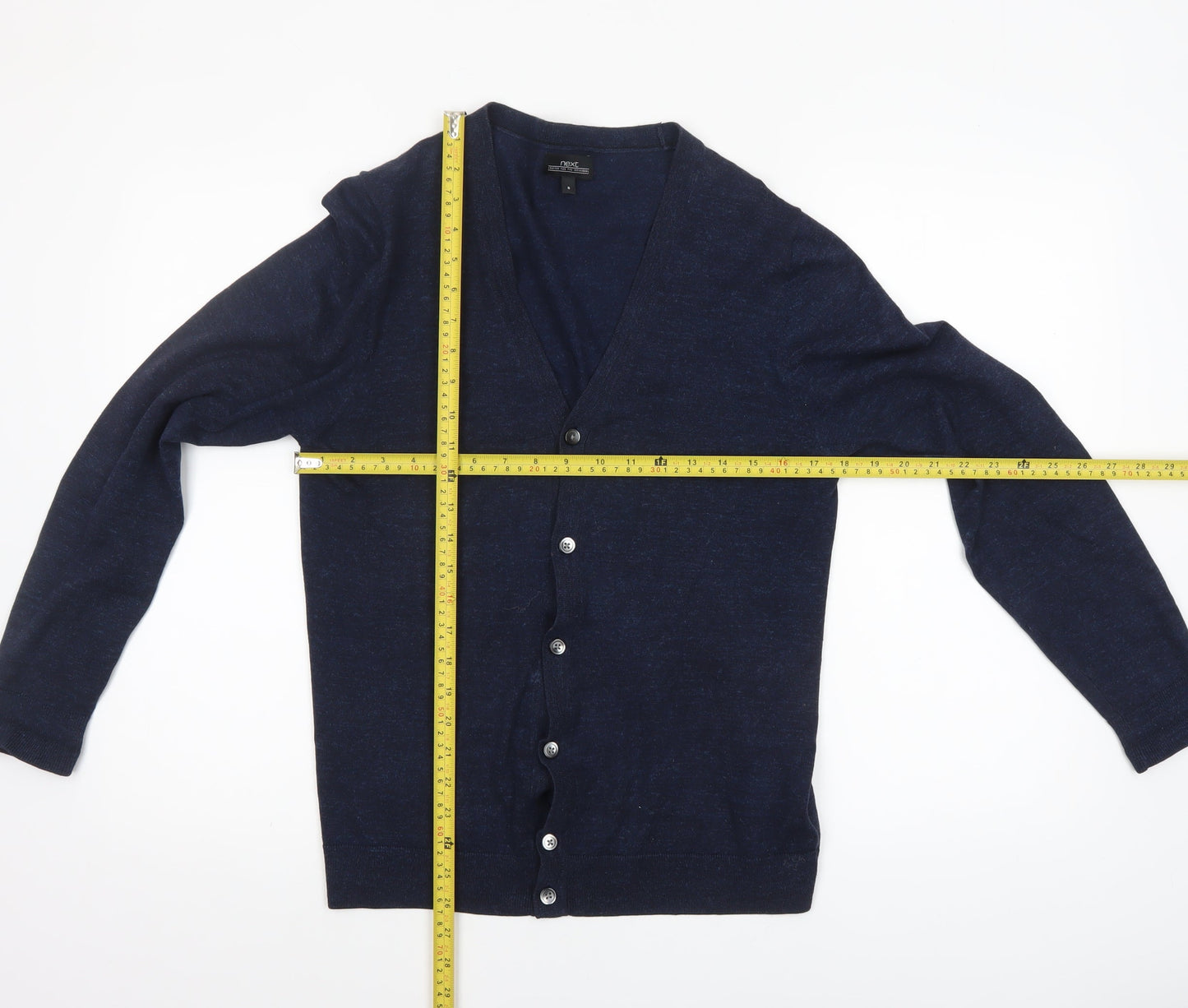 Next Men's Blue Cotton V-Neck Cardigan Size S Long Sleeve Knit