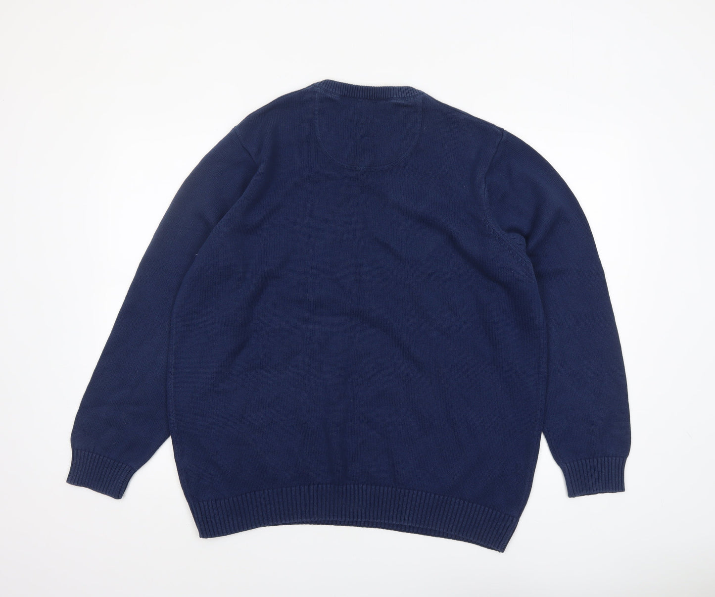 Maine New England Men’s Blue Cotton V-Neck Jumper Size L Classic Knit