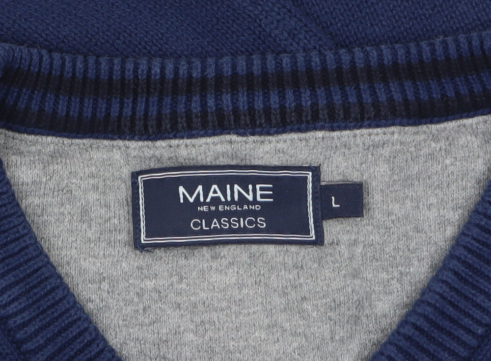 Maine New England Men’s Blue Cotton V-Neck Jumper Size L Classic Knit