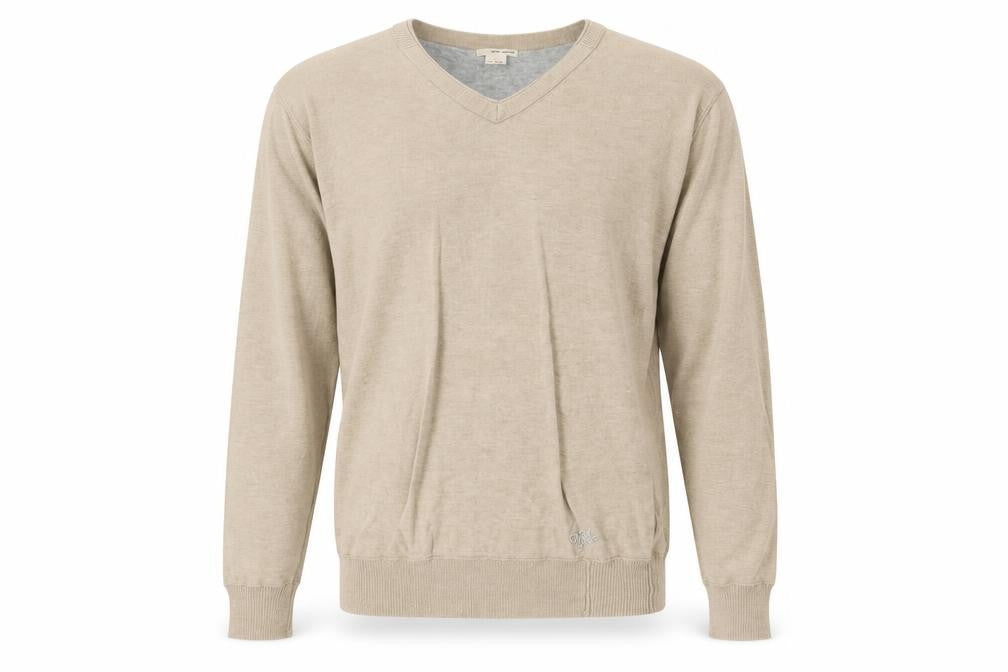 DKNY Jeans Mens Beige Cotton V-Neck Pullover Jumper Size L