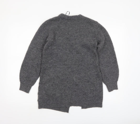 H&M Girls Grey Long Sleeve Open Front Cardigan 9-10 Years Wool Blend