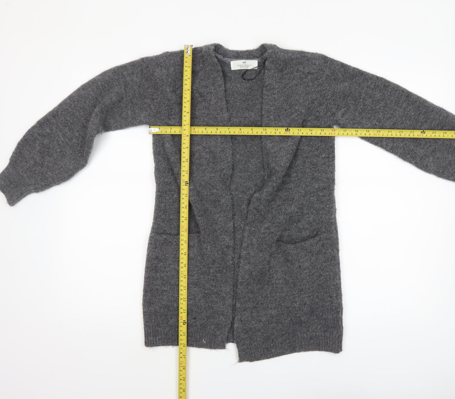 H&M Girls Grey Long Sleeve Open Front Cardigan 9-10 Years Wool Blend