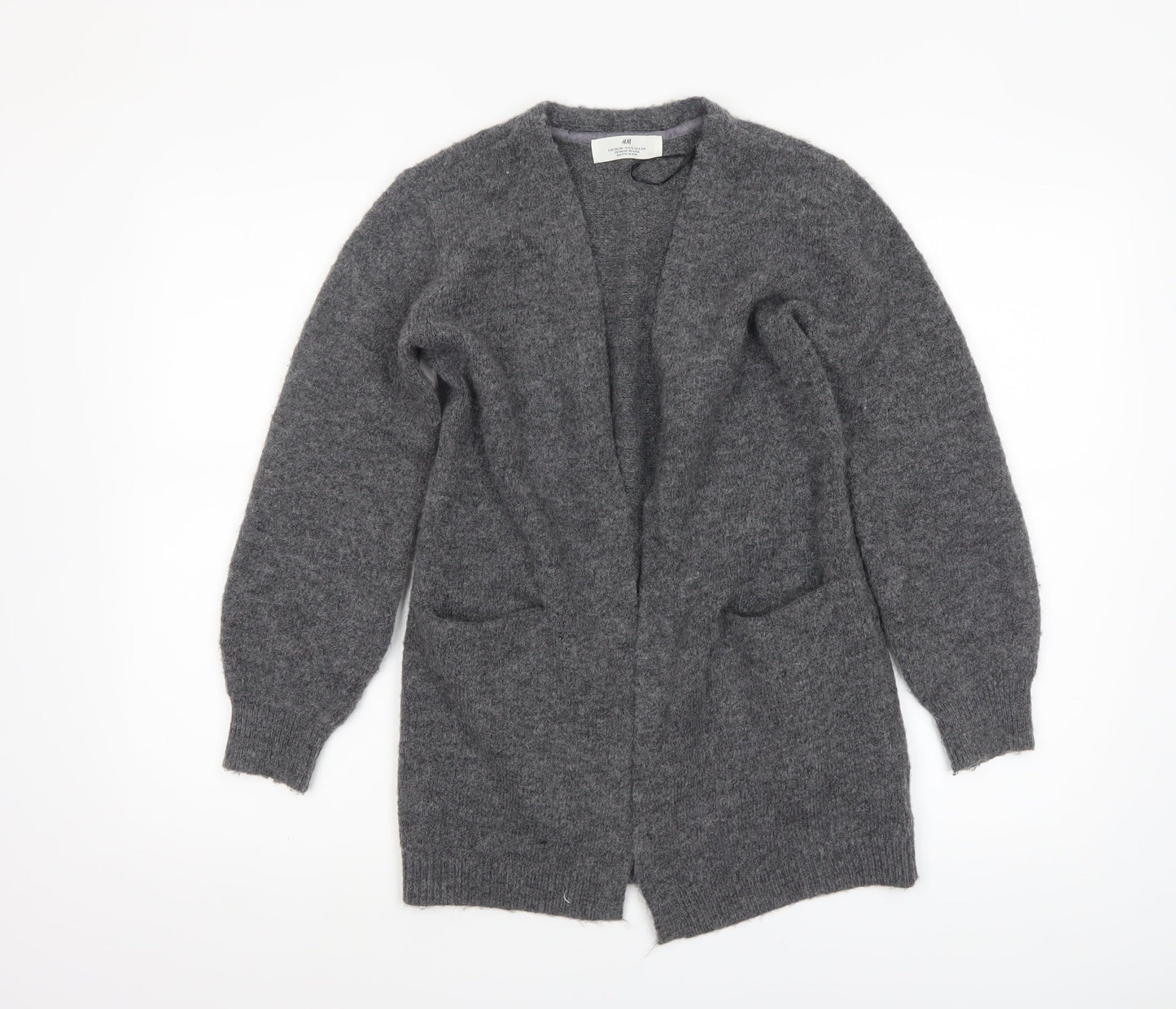 H&M Girls Grey Long Sleeve Open Front Cardigan 9-10 Years Wool Blend