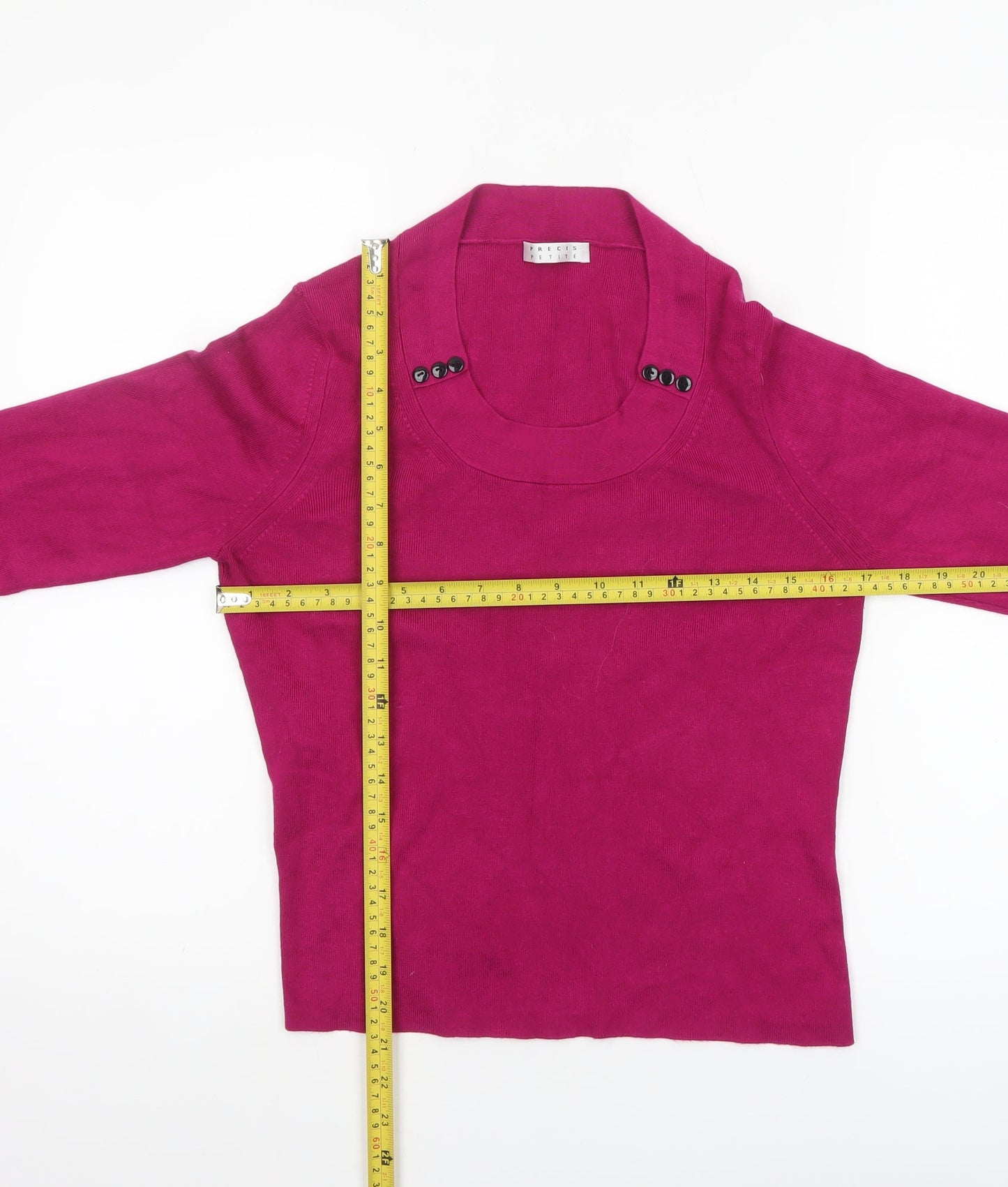 Precis Petite Women's Pink Scoop Neck Button Detail Jumper Size M
