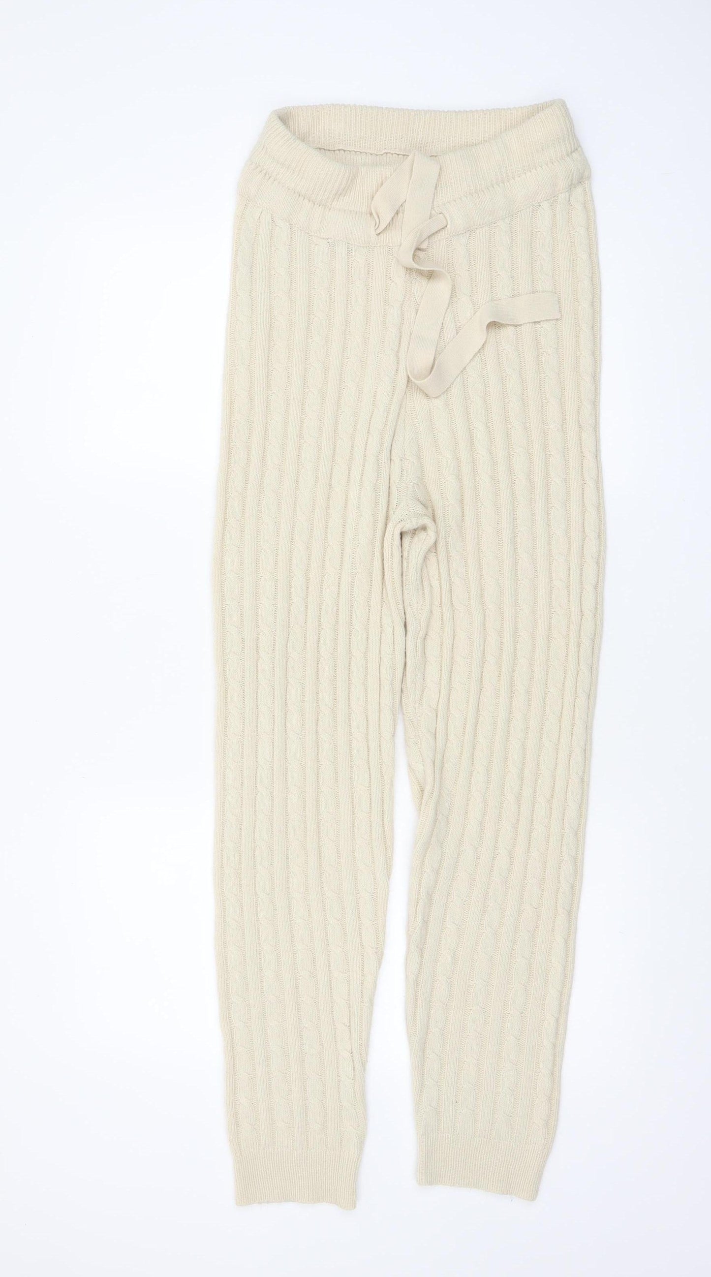 Misspap Women’s Beige Cable Knit Drawstring Jogger Trousers M