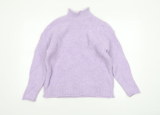 Marks and Spencer Women’s Purple Mock Neck Chunky-Knit Jumper Size S