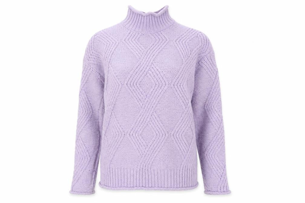Marks & Spencer Women’s Purple Mock Neck Chunky-Knit Jumper Size S
