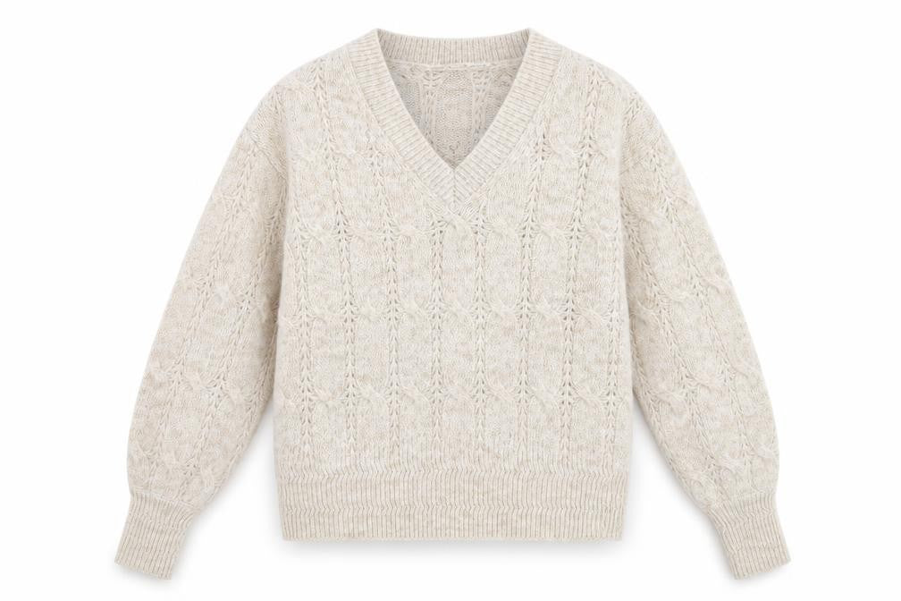 Next Women Beige Cable-Knit V-Neck Jumper XS