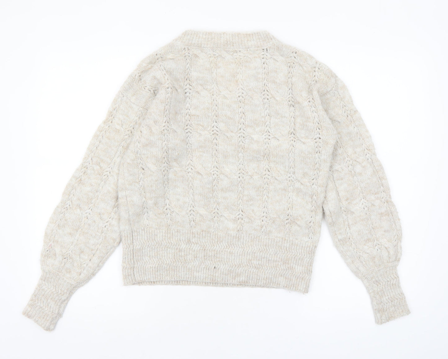 Next Women Beige Cable-Knit V-Neck Jumper XS