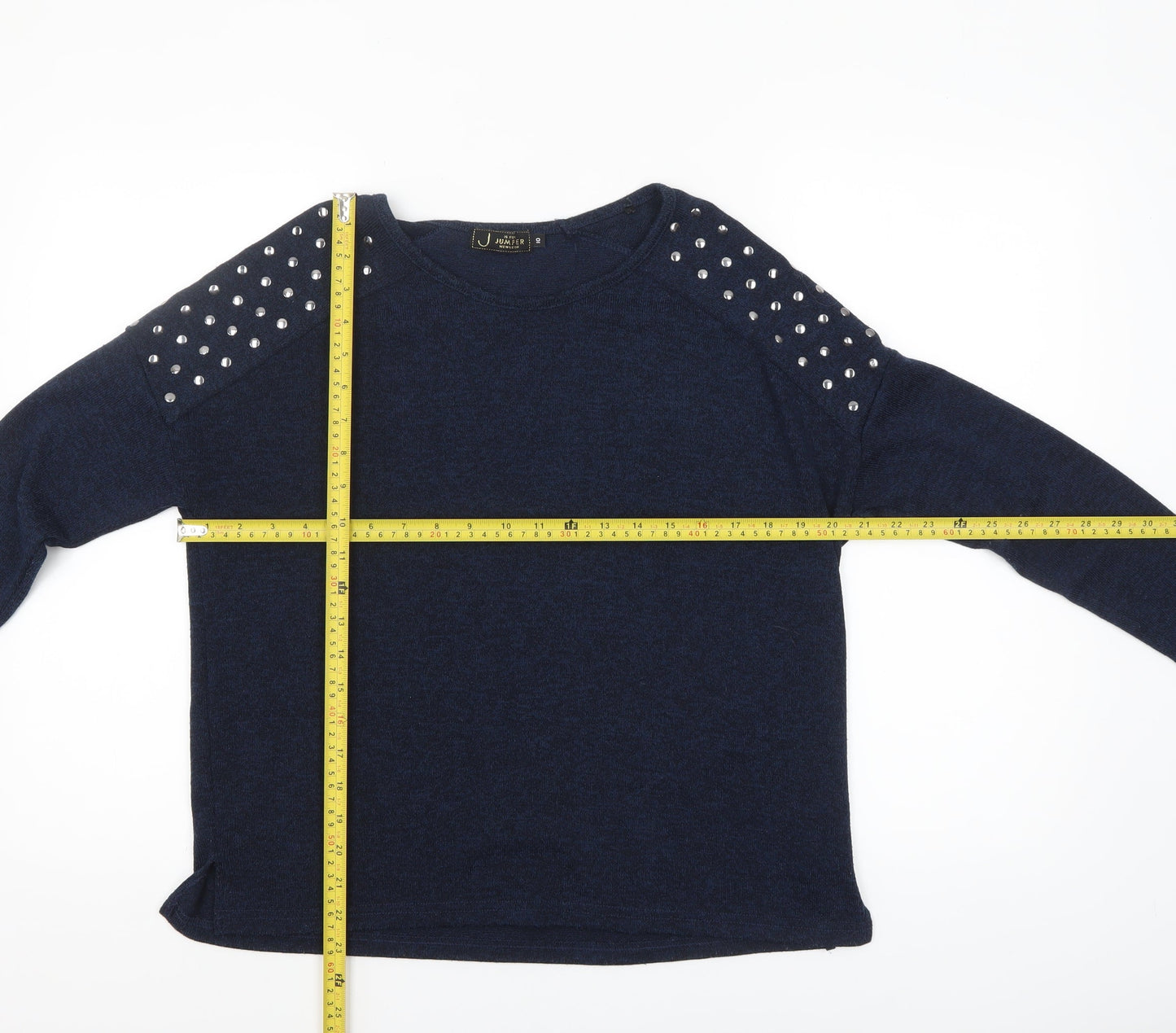 New Look Womens Blue Studded Shoulder Long Sleeve Pullover Jumper Size 10