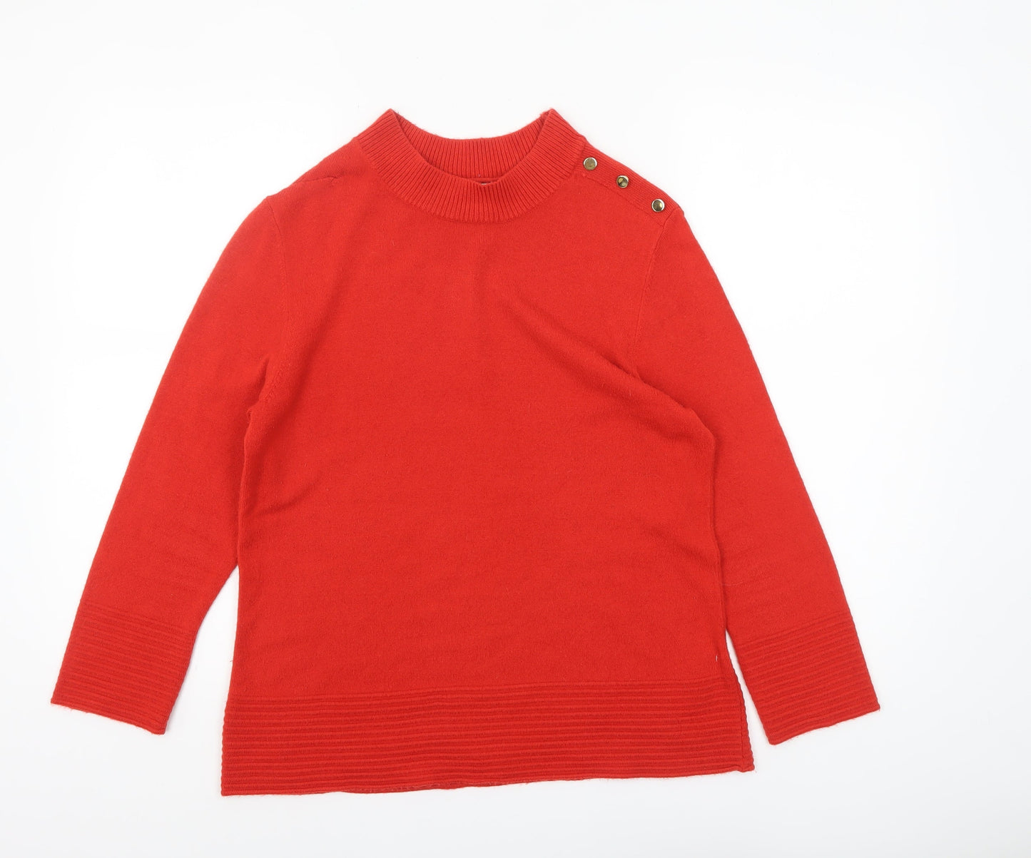 Marks and Spencer Women’s Red Mock Neck Button Pullover Jumper Size 14