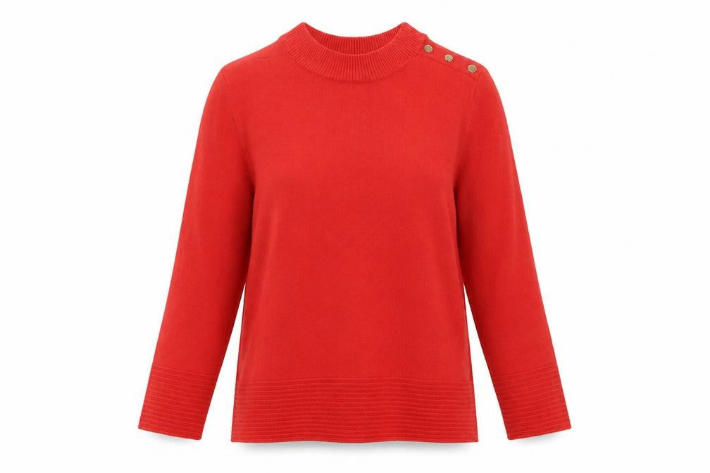 Marks & Spencer Women’s Red Mock Neck Button Pullover Jumper Size 14