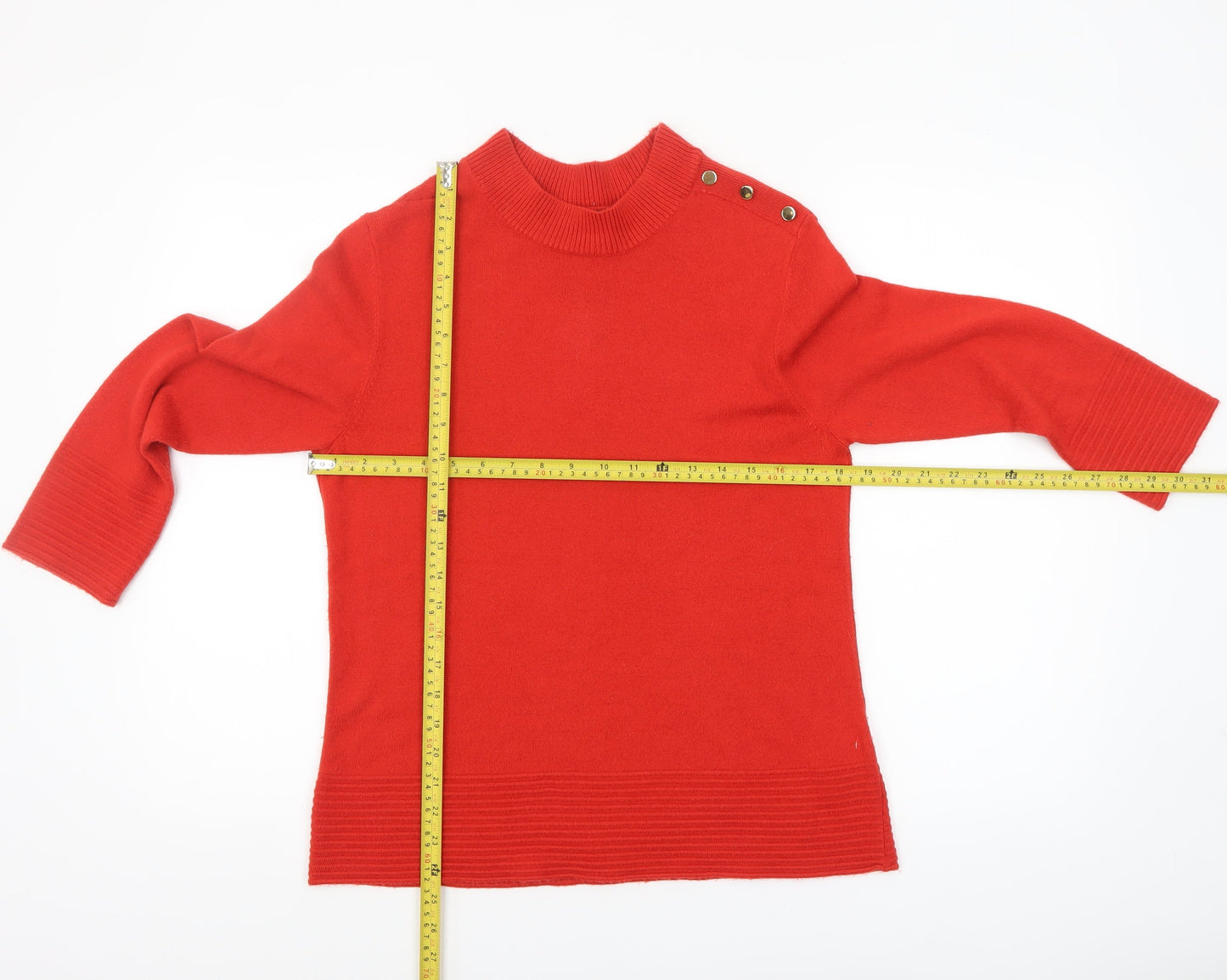 Marks and Spencer Women’s Red Mock Neck Button Pullover Jumper Size 14