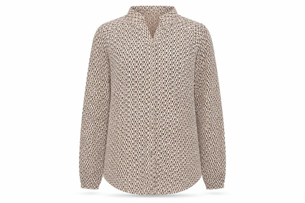 Adrianna Papell Women's Beige Geometric Long Sleeve Blouse M