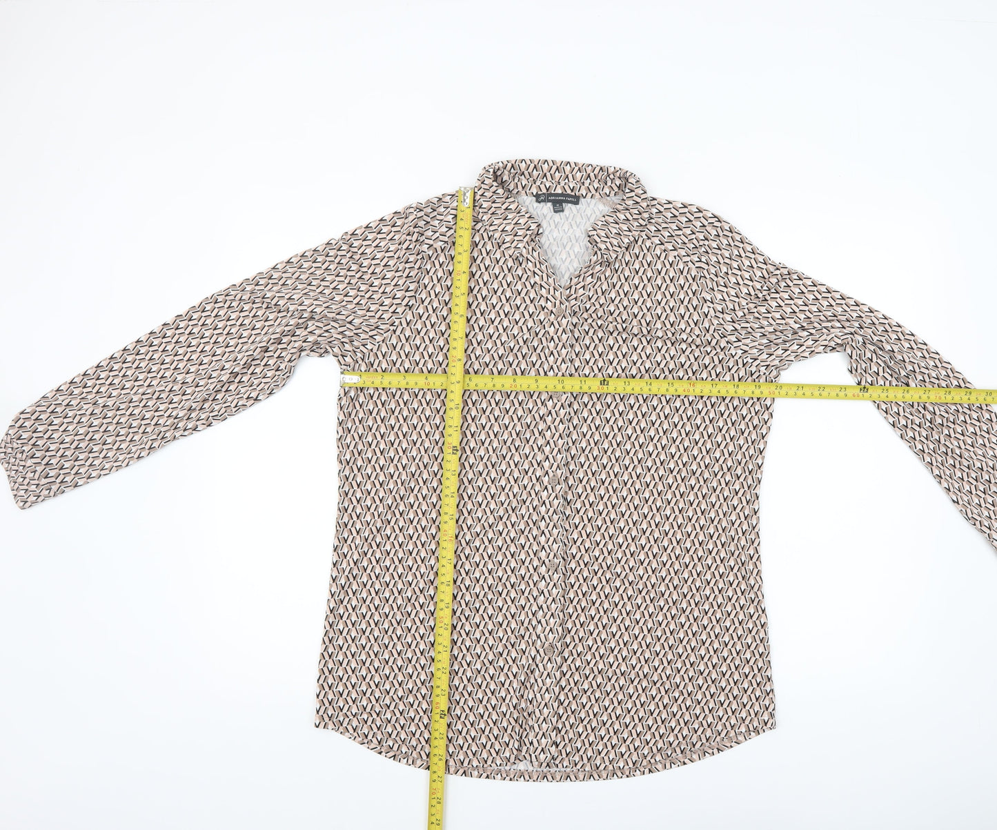Adrianna Papell Women's Beige Geometric Long Sleeve Blouse M