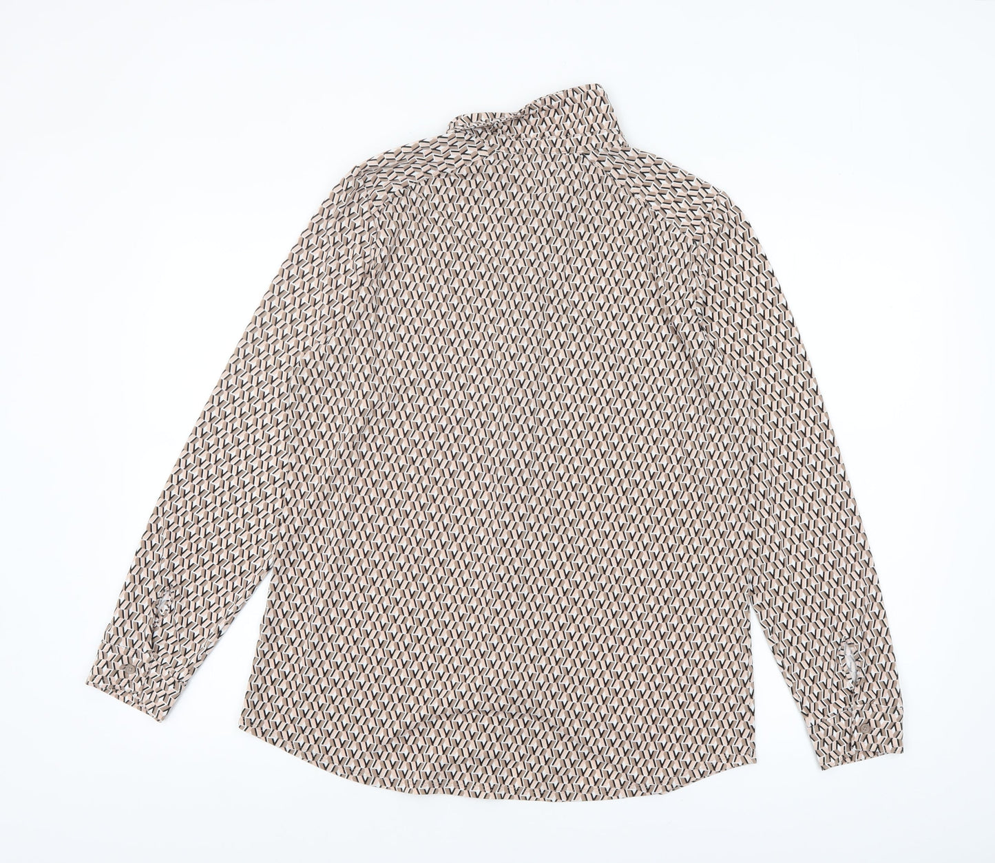 Adrianna Papell Women's Beige Geometric Long Sleeve Blouse M
