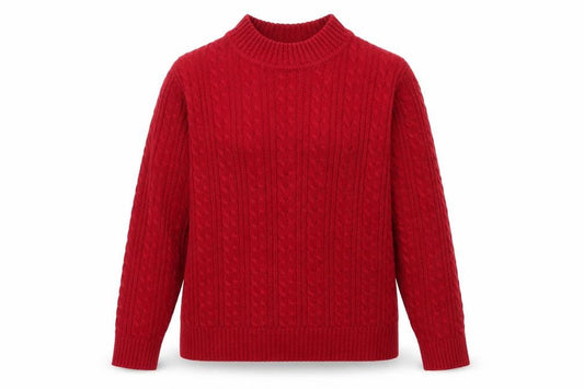 Isle Women Red Cable-Knit Acrylic Jumper Size S 10-12