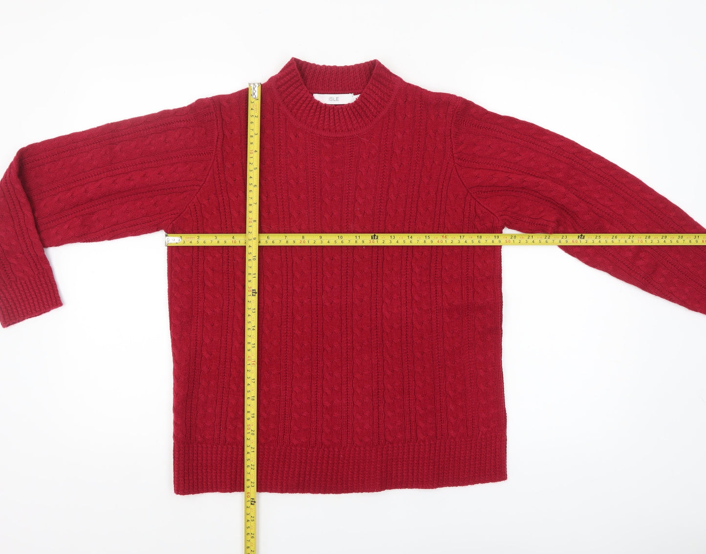 Isle Women Red Cable-Knit Acrylic Jumper Size S 10-12