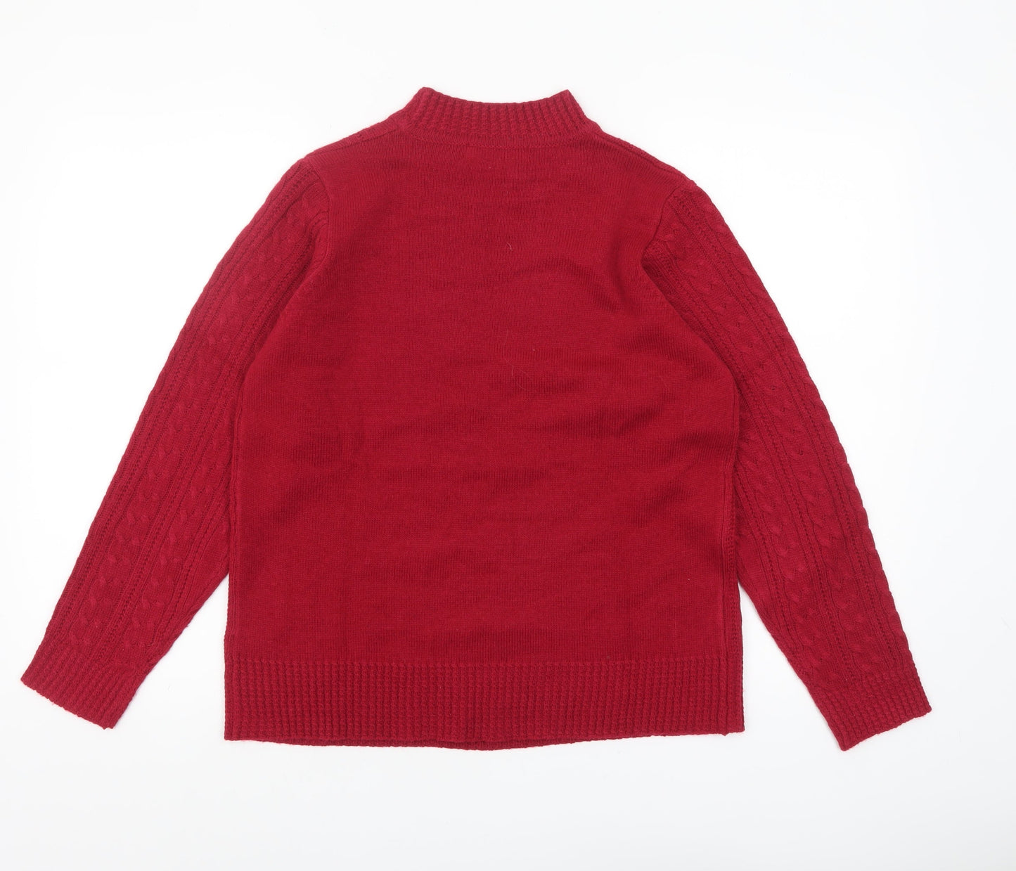 Isle Women Red Cable-Knit Acrylic Jumper Size S 10-12