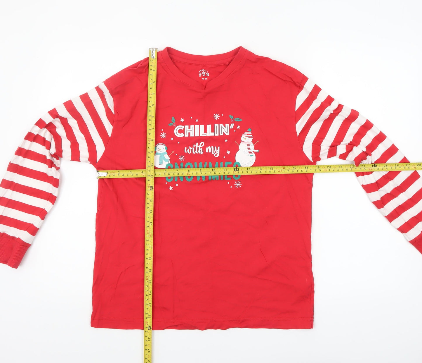 Festive Fun Women Red Striped Long Sleeve Christmas Pyjama Top Size 10-12