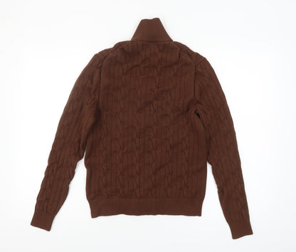 Marks & Spencer Men's Brown Cable-Knit 1/2 Zip Jumper Size S