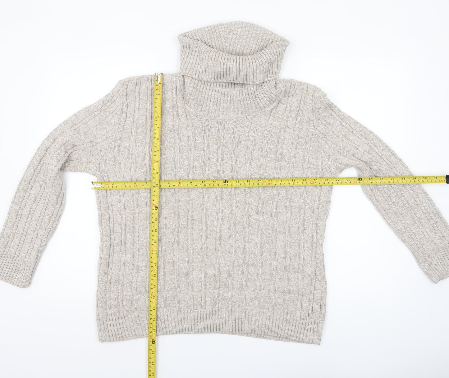 Sugar Crisp Womens Beige Roll Neck Cable-Knit Jumper L