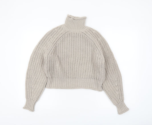 H&M Women Beige Chunky Roll Neck Jumper XS Relaxed Fit Knit