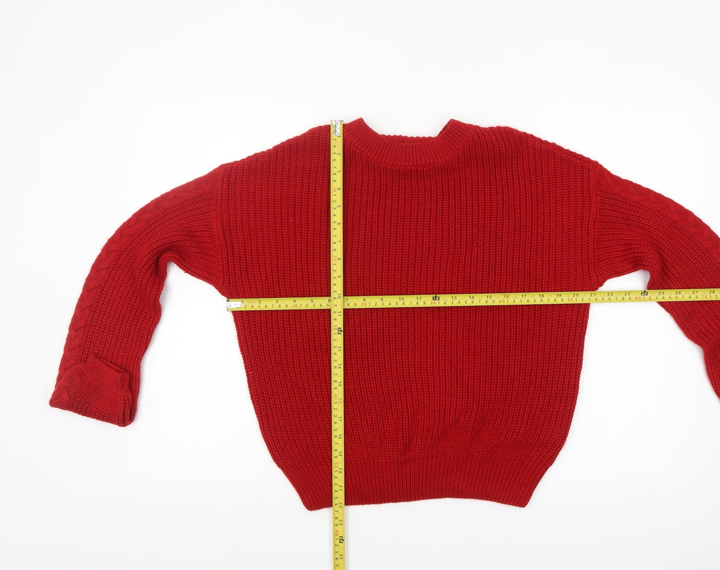 Stradivarius Women Red Chunky Knit Crew Neck Jumper Size 8