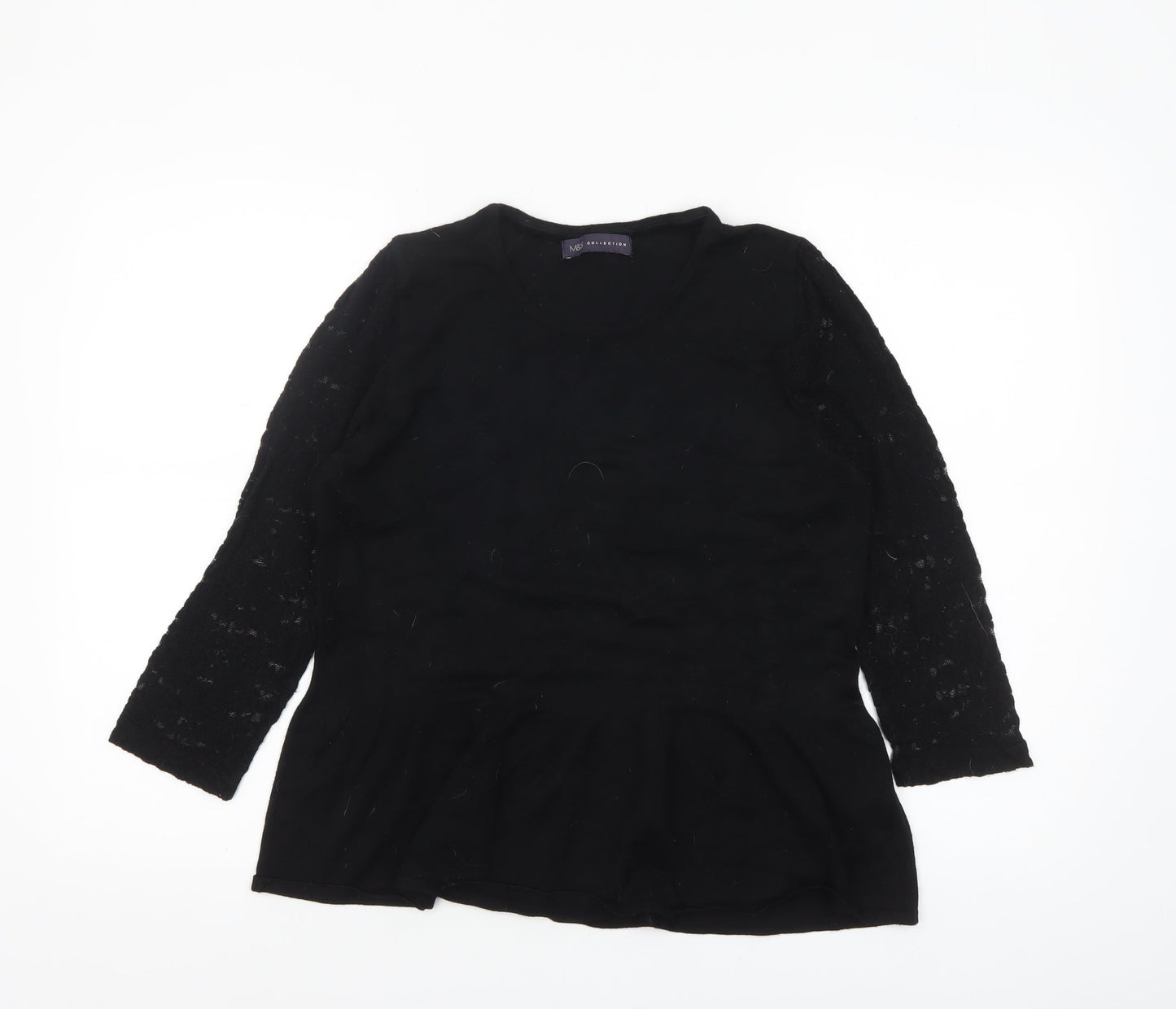 Marks and Spencer Womens Black UK 14 Peplum Lace Sleeve Jumper