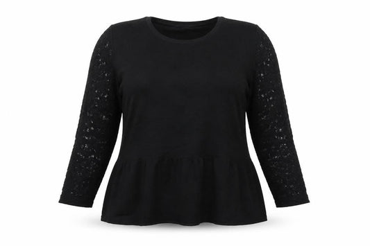 Marks & Spencer Womens Black UK 14 Peplum Lace Sleeve Jumper