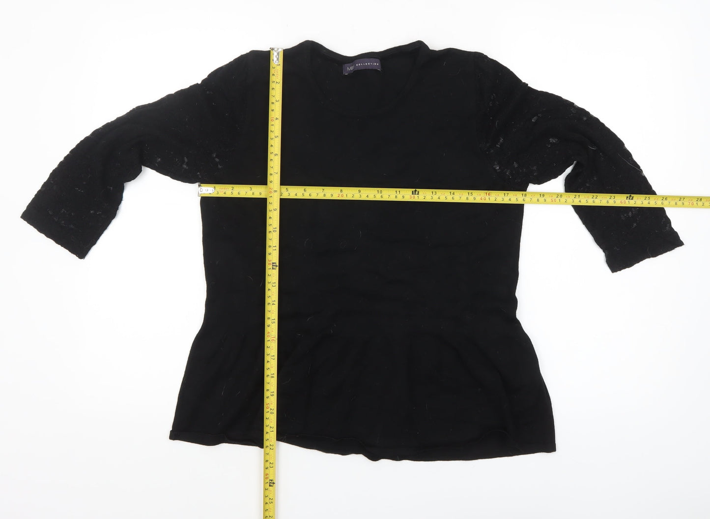 Marks and Spencer Womens Black UK 14 Peplum Lace Sleeve Jumper