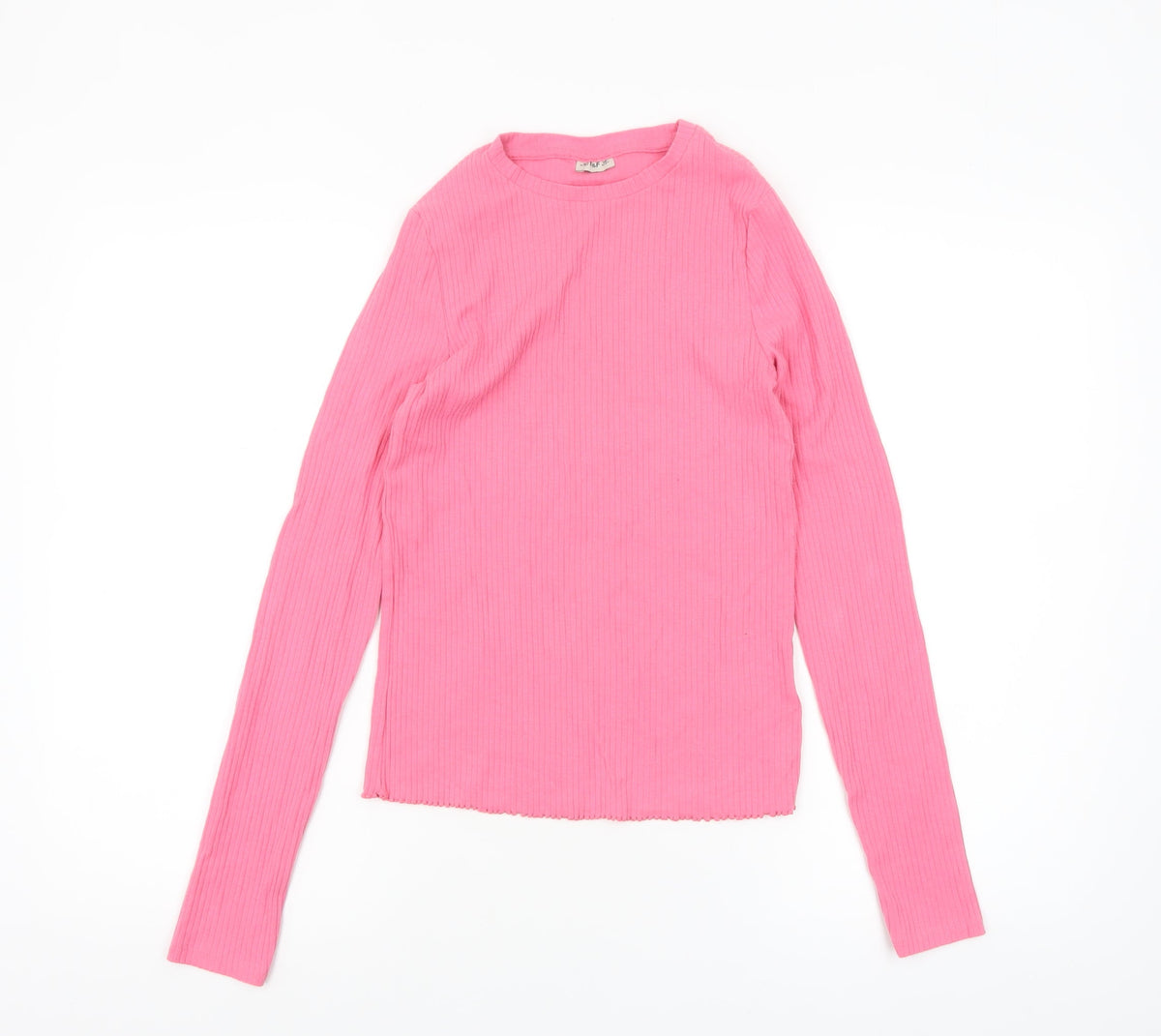 F&F Girls Pink Ribbed Long Sleeve Cotton Stretch T-Shirt 13-14 Years