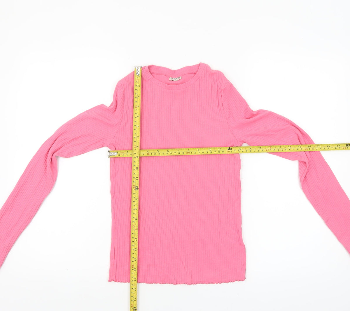 F&F Girls Pink Ribbed Long Sleeve Cotton Stretch T-Shirt 13-14 Years