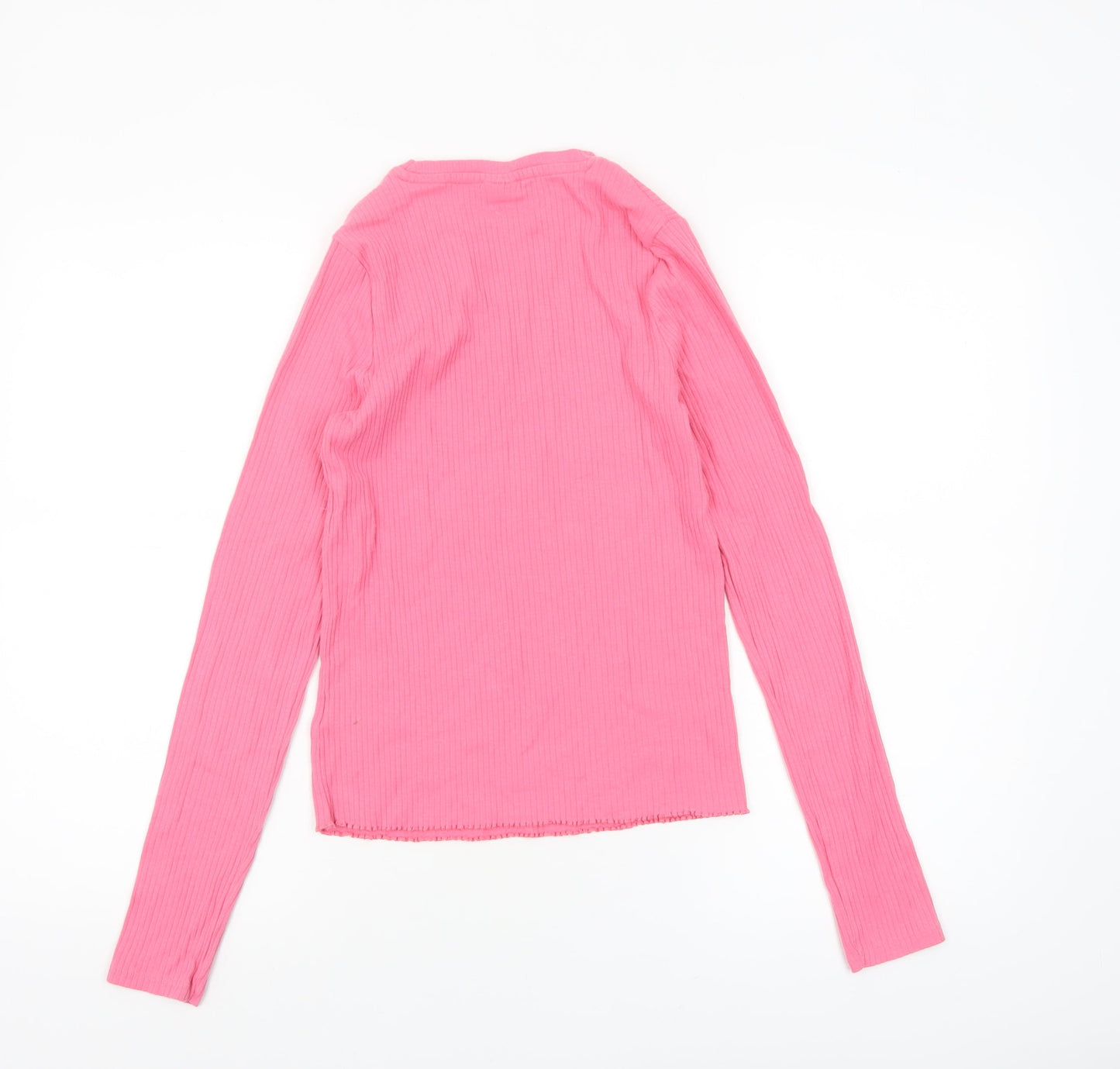 F&F Girls Pink Ribbed Long Sleeve Cotton Stretch T-Shirt 13-14 Years