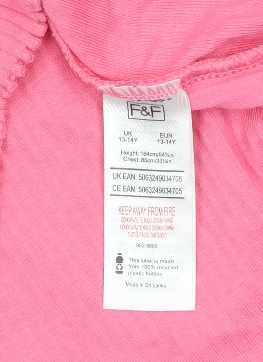 F&F Girls Pink Ribbed Long Sleeve Cotton Stretch T-Shirt 13-14 Years