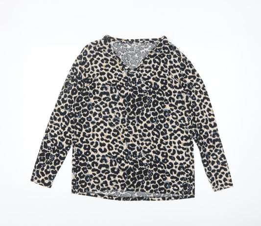 Tu Women's Multicoloured Leopard Print Viscose Long Sleeve Top Size 10