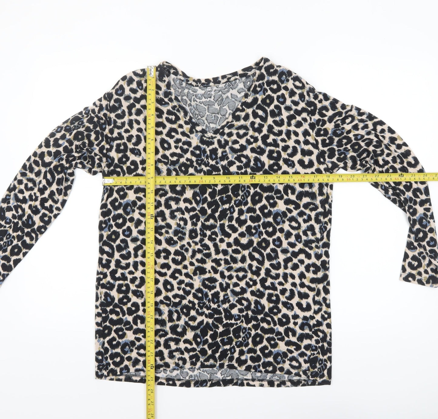 Tu Women's Multicoloured Leopard Print Viscose Long Sleeve Top Size 10