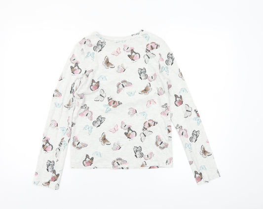 Tu Girls Ivory Butterfly Print Long Sleeve Cotton T-Shirt Size 12 Years