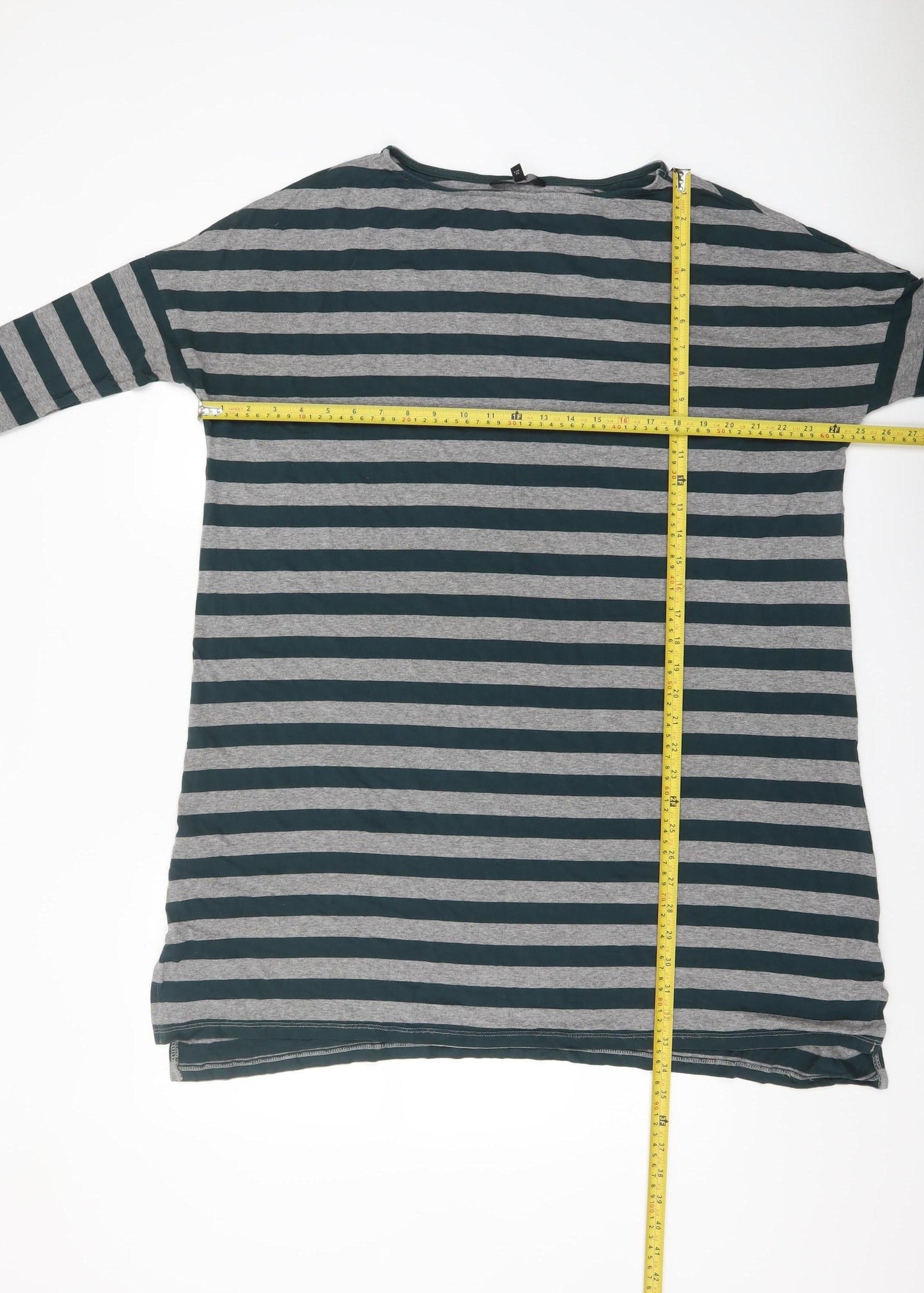 Next Women's Grey Striped 3/4 Sleeve Tunic T-Shirt Size 10