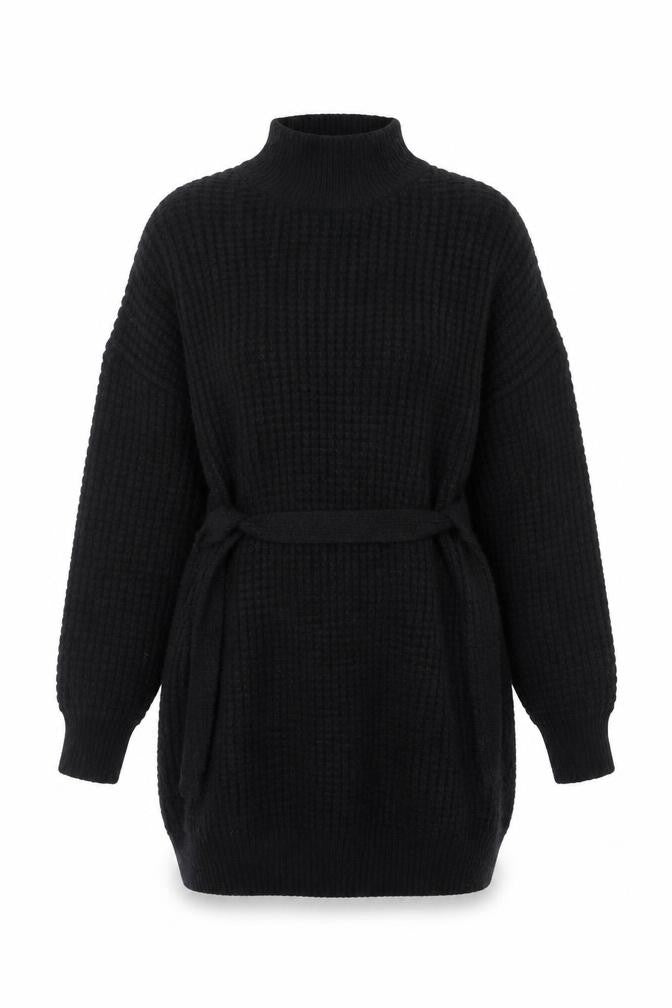PRETTYLITTLETHING Womens Black Chunky Knit Belted Cardigan Size S