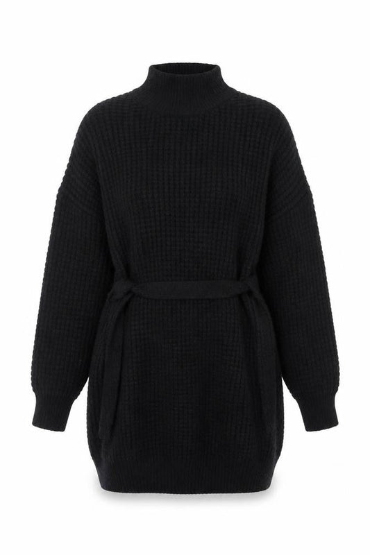 PRETTYLITTLETHING Womens Black Chunky Knit Belted Cardigan Size S