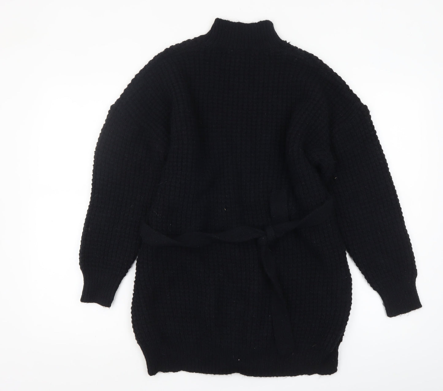 PrettyLittleThing Womens Black Chunky Knit Belted Cardigan Size S
