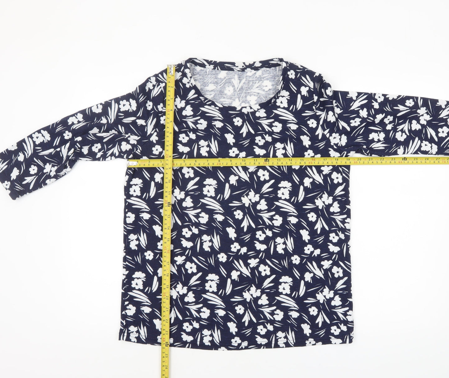 Bonmarché Women's Navy Floral Jersey 3/4 Sleeve Top Size 12