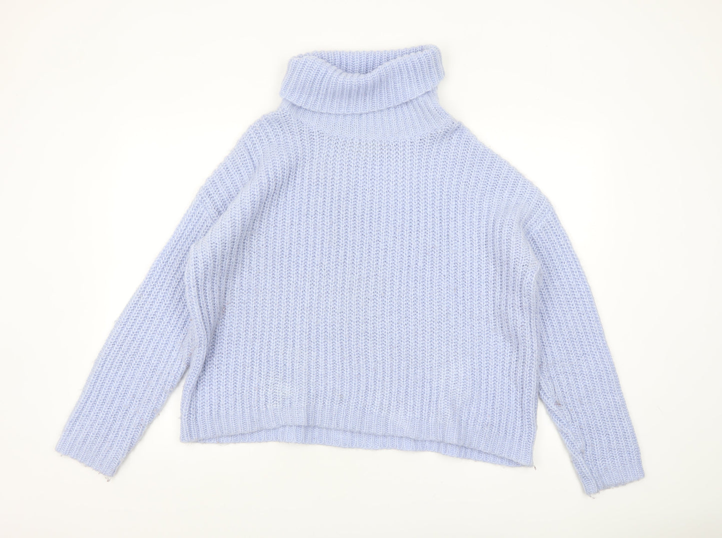 Papaya Women Blue Roll Neck Chunky Knit Acrylic Jumper Size L