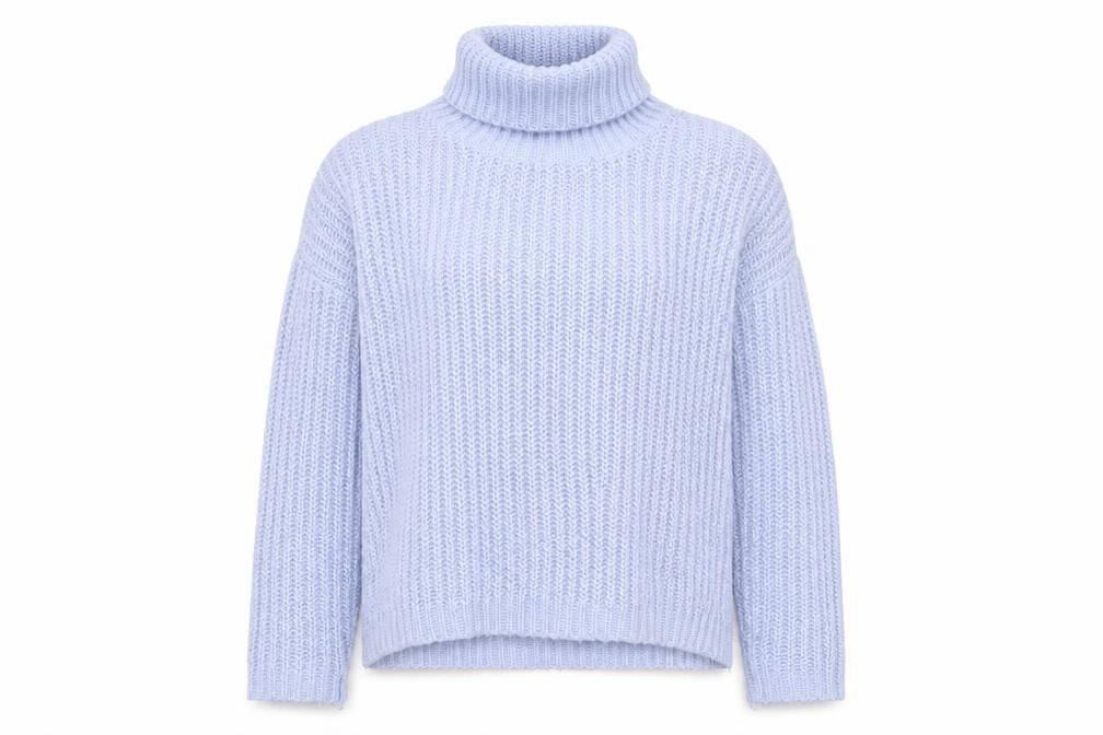 Papaya Women Blue Roll Neck Chunky Knit Acrylic Jumper Size L