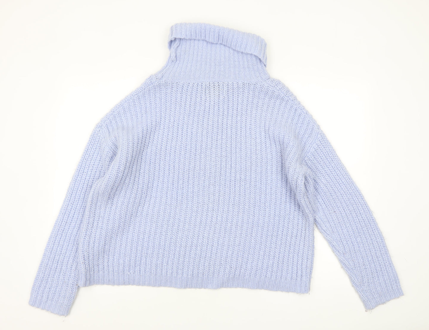 Papaya Women Blue Roll Neck Chunky Knit Acrylic Jumper Size L