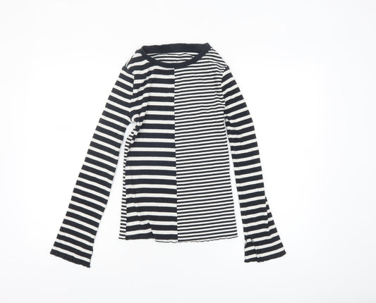 Tu Womens Black White Striped Long Sleeve Jersey Top Size 6